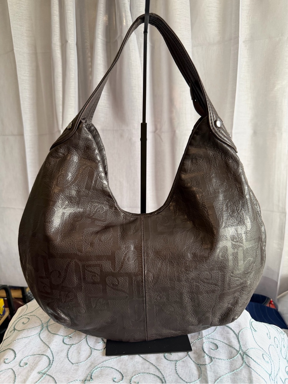 Stone Mountain Camden Dark Brown Leather Hobo All Over Print